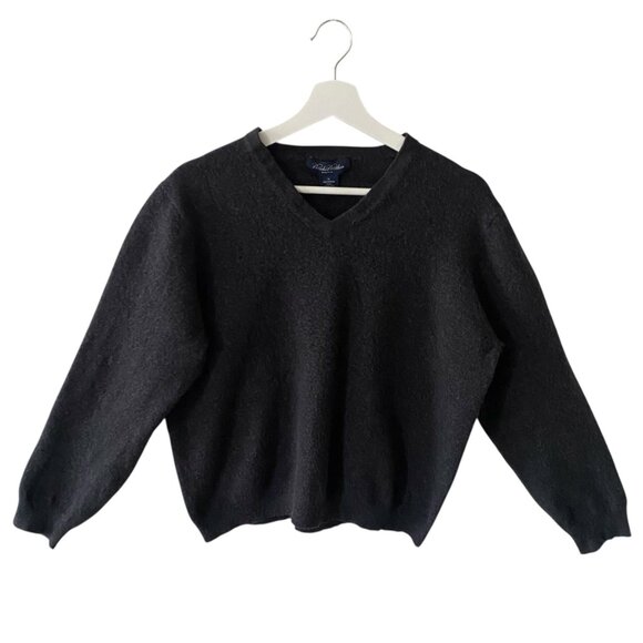 Brooks Brothers Women's Cropped V-Neck Merino Wool Blend Gray Sweater XL Luxury - Picture 4 of 4